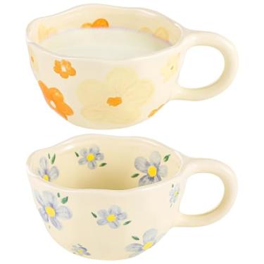 Imagem de Copos de cerâmica 250 ml, chá, leite, aveia, 2 peças, canecas de café com alças, flores de chá florais fofas xícaras estéticas de porcelana para escritório em casa