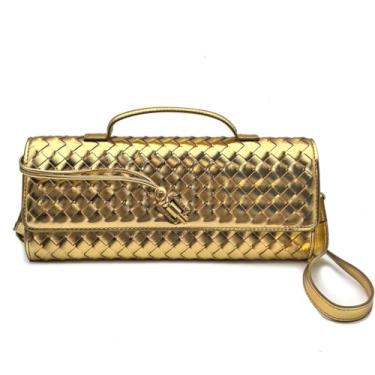 Imagem de Qiannaura Bolsas de mão formais femininas de couro tecido noturno grande clutch para casamentos e festas | Bolsa de ombro conversível, Dourado