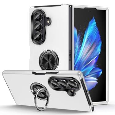 Imagem de Halokin Capa para Samsung Galaxy Z Fold 7, Z Fold 7, suporte de anel de metal embutido, capa protetora Ulra Slim Fit à prova de choque para Samsung Galaxy Fold7, branco prateado