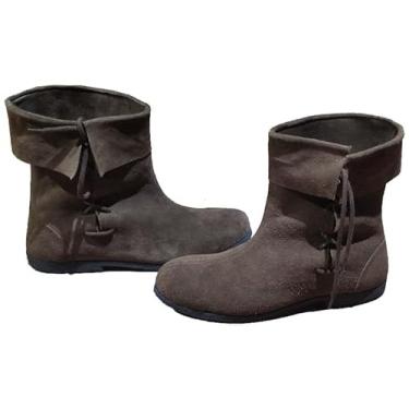 Imagem de UK Armor Sapato de couro de camurça medieval unissex – ajustável, confortável e elegante para eventos históricos e uso diário., Café, 42