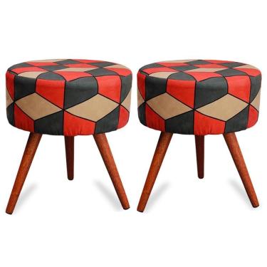 Imagem de Kit 2 Puff Cama Inbox Kingston Redondo Com Pés Em Madeira Maciça Tecido Suede