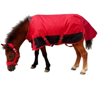 Imagem de Cobertor mini cavalo/pônei/potro/miniatura, cobertor de inverno de peso médio para cavalos, 1200 denier impermeável e respirável/enchimento de 220 g (vermelho, 139,7 cm)