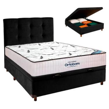 Imagem de Cama Box Bau Preto+Colchão Casal High Foam Ortobom+Cabeceira