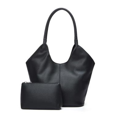 Imagem de 2 peças de bolsas femininas de couro sintético despojado, retrô, bolsa de ombro nas axilas, bolsa de ombro para trabalho, deslocamento, alça superior, bolsa 2025, Preto, One Size