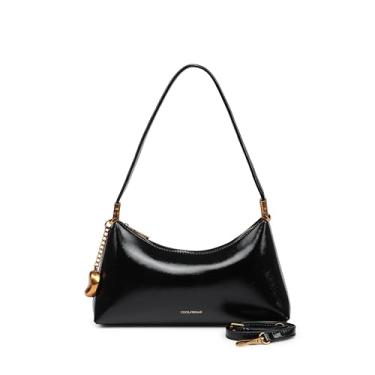 Imagem de Bolsa crescente de couro com cera de óleo avançada, bolsa feminina para axila, bolsa de ombro, bolsa transversal, bolsa de mão, carteira pequena, Preto, Small, Bolsa quadrada pequena transversal