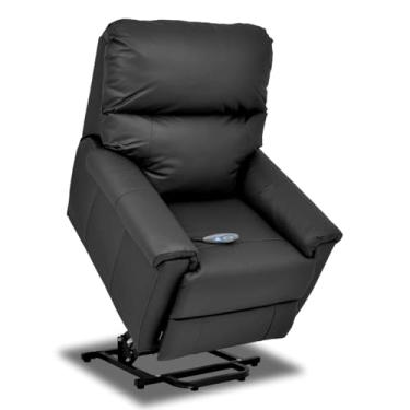 Imagem de Poltrona Reclinável Alpha Elétrica com LIFT em Couro Legítimo, 120kg Suportados, Sistema SoftSpring, Autovolt 90-240v, 85x105x105cm (Preto)