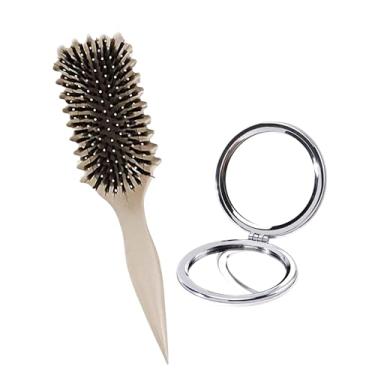 Imagem de Kit Escova Para Cabelos Cacheados Define Seus Cachos Com Perfeição Reduz Frizz e Desembaraça Com Espelho De Bolsa Curl Define (BEGE)