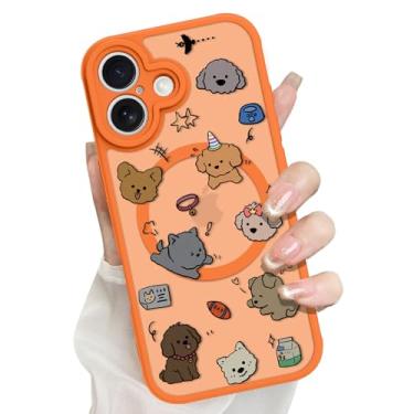 Imagem de tharlet Capa magnética para iPhone 17 (6,1 polegadas) – Capa fina translúcida laranja fosca design de cachorro fofo [compatível com MagSafe] Proteção de câmera com protetor de tela, leve e elegante