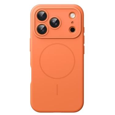 Imagem de JETech Capa Magnética de Silicone para iPhone 17 Pro 6,3 Polegadas, Compatível com MagSafe, Toque Macio e Sedoso, Case com Absorção de Choque, Proteção para Lente da Câmera (Laranja)