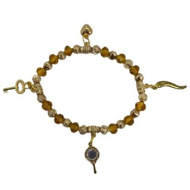 Imagem de Pulseira Oxum Amarelo Ambar Penduricalhos Cristal E Silicone - Lua Mís