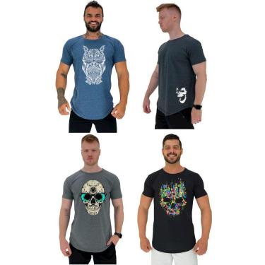 Imagem de Kit 4 Camiseta Longline Masculina MXD Conceito Básico Sport Fitness Silk Screen-Masculino