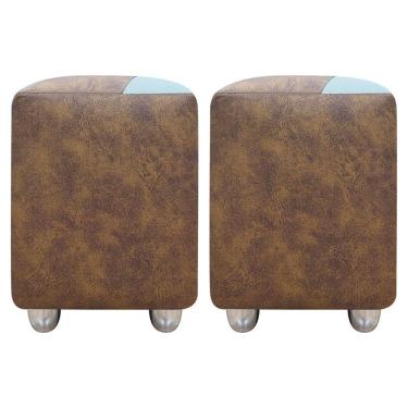 Imagem de Kit 2 Puffs Decorativos Quadrado Urban - Peroba-Bege Corino