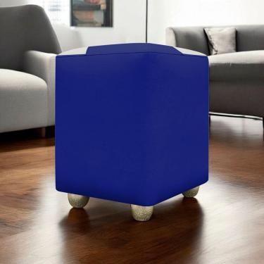 Imagem de Puff Decorativo Quadrado Penteadeira Urban - Azul Royal-Bege Corino