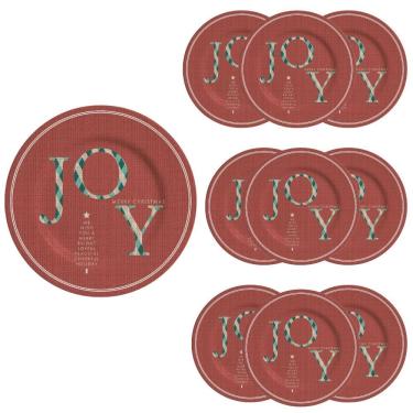 Imagem de Jogo 10 Pratos Sobremesa Natalino Joy Vermelho Cerâmica Alleanza 20cm