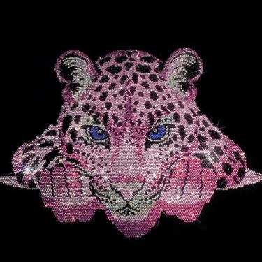 Imagem de Patch de strass de leopardo, decoração de rosto de leopardo rosa, preto e azul, enfeite de artesanato DIY para jaquetas jeans bolsas 35 x 29 cm