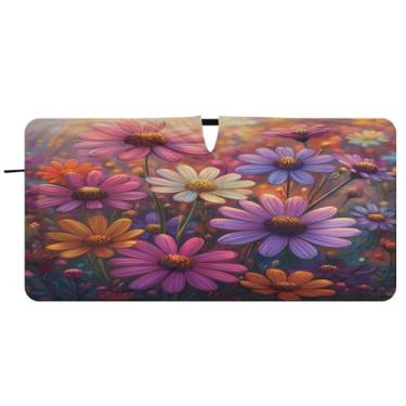 Imagem de Blueangle Pára-brisas para pintura de margaridas - 149,9 cm x 76,2 cm dobrável para janela dianteira do carro blocos de para-sol raios UV viseira de sol (821)