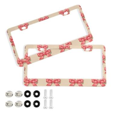 Imagem de SEHANY Lindas molduras de placa de licença de arco rosa, capas de moldura de alumínio à prova de ferrugem com orifícios elípticos e parafusos, serve para acessórios de carro de tamanho padrão de