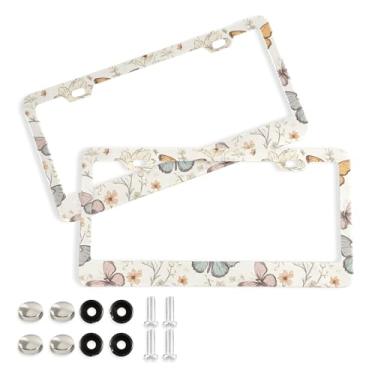 Imagem de SEHANY Molduras de placa de licença de flores florais coloridas, capas de moldura de placa de carro de alumínio à prova de ferrugem com orifícios elípticos e parafusos serve para veículos padrão dos