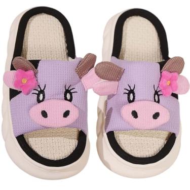 Imagem de Aucomfo Pantufas de vaca para mulheres e homens, para uso interno, ao ar livre, casa, quarto, pantufa, engraçado, coisas de vaca, presentes, Flor roxa, 10 Women/9 Men