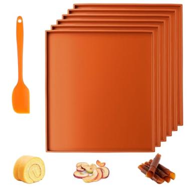 Imagem de 6 peças bandejas de desidratador de silicone 30,5 x 25,4 cm, tapetes de desidratador antiaderentes com raspador de silicone, bandejas antiaderentes de couro de frutas resistentes a altas temperaturas