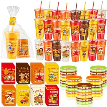 Imagem de Chuangdi 24 conjuntos de copos de ação de graças cristãos para crianças, presentes religiosos, prêmio da igreja para crianças, lembrancinhas de festa de ação de graças, copo de plástico de 680 g com