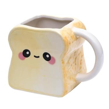 Imagem de Dalekana Caneca de cerâmica para café, chá e água, copo 3D de porcelana criativa com alça para casa e escritório, 567 g, presente de caneca em forma de pão torrada, 10 cm A