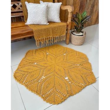 Imagem de Tapete P 1,10m Folha De Café Crochê Artesanal (Mostarda)