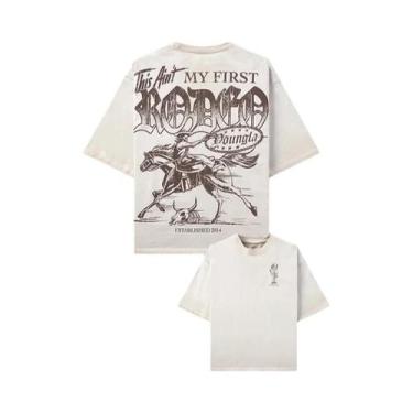 Imagem de Camiseta Masculina Oversized Estilo Cowboy Ocidental De Algodão Estamp