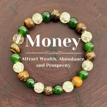 Imagem de Pulseira de atração de dinheiro feminina masculina pedra natural olho de tigre feita à mão joias com contas elásticas riqueza energia cristal cura ioga meditação amizade presente de Natal, Medium