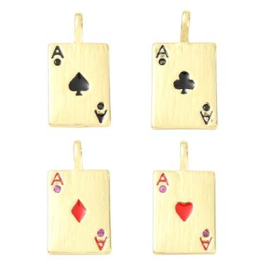 Imagem de UR URLIFEHALL 8 peças, 4 estilos, pingentes de cartas de baralho de latão, retângulo, pá, coração, pôquer, berloques, para joias, joias, colar, acessório