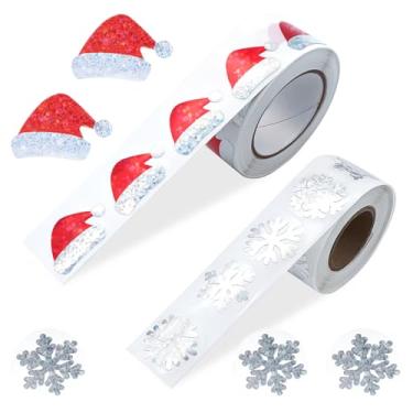 Imagem de 1000pcs Christmas Hat Stickers, Glitter Christmas Stickers, Roll Self-Adhesive for Xmas Envelopes Cards Gifts Party Decorations Holiday Supplies