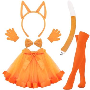 Imagem de WGOCAUK 8 peças de fantasia de cachorro azul, orelhas de cachorro de pelúcia de desenho animado, faixa de cabeça, gravata borboleta, cauda, luvas de tutu, meia-calça alta para 101 dias de festa