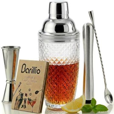 Imagem de Barillio Conjunto de coqueteleira de vidro | Misturador de sapateira de 400 ml com ferramentas de barra | Kit de barman com jigger medidor, colher de mistura e muddler | Conjunto de presente