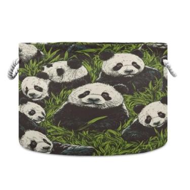 Imagem de WELLDAY Cesta de corda de algodão Pandas Cesta de lavanderia de bebê para sala de estar, lavanderia, berçário, travesseiros, decoração de casa