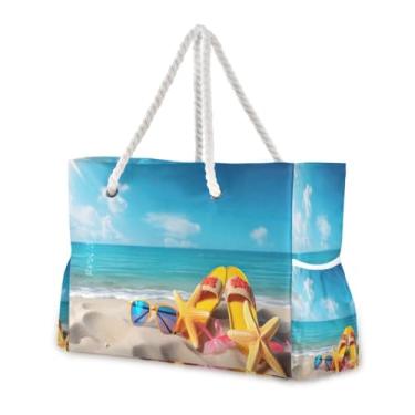 Imagem de Wassud Bolsa de praia para relaxar no verão, grande, para mulheres, impermeável, à prova de areia, bolsa de viagem com zíper e bolso para piscina, academia, acampamento