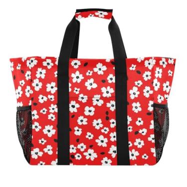Imagem de Wassud Sacolas de compras reutilizáveis com flores, grande, bolsa organizadora de lona à prova d'água para praia, piquenique, lavanderia, viagem