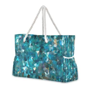 Imagem de Wassud Bolsa de praia feminina com estampa texturizada de glitter, bolsa de praia grande, à prova d'água, à prova de areia, bolsa de viagem com zíper e bolso para piscina, academia, acampamento