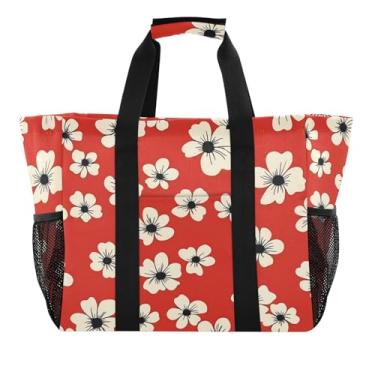 Imagem de Wassud Sacolas de compras reutilizáveis com estampa de flores clássicas, grande bolsa organizadora de lona à prova d'água para praia, piquenique, lavanderia, viagem