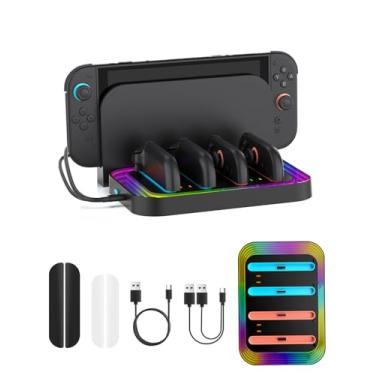 Imagem de CHARM FOCUS Charging Dock for 2025 Nintendo Switch 2 JoyCon, 4-Port Magnetic Controller Fast Charger Stand, 9 RGB Lighting Modes & LED Indicators, for Switch 2 Joy Con Accessories, 2 Charging Cables