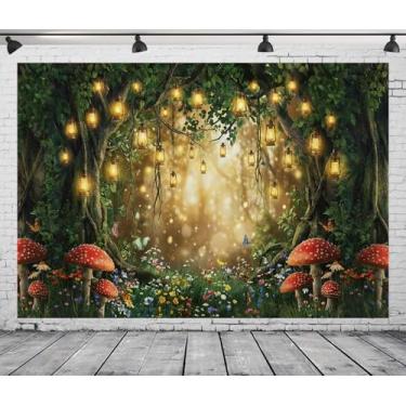 Imagem de CapiSco Pano de fundo de floresta encantada, lanterna mágica, conto de fadas, fundo de cogumelo, luz cintilante, madeira, cabine fotográfica, adereço para festa de aniversário, casamento, cenário de