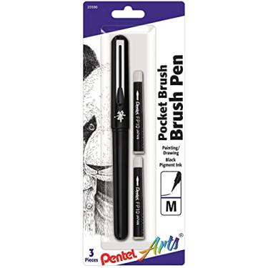 Imagem de Pentel Arts Pocket Brush Pen, Includes 2 Black Ink Refills (GFKP3BPA)