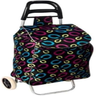 Imagem de Carrinho de compras, rodas giratorias, porta-bebidas, design moderno, leve e grande, estampado, colorido, duravel - Cores sortidas