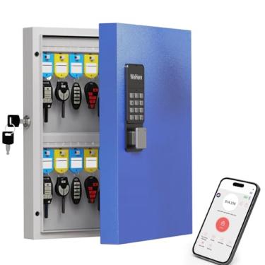 Imagem de WeHere SAFE32 Suporte de parede com chaveiro, armário de chave inteligente com etiquetas de chave, controle de aplicativo Bluetooth, OTP e desbloqueio de senha, desbloqueio remoto Wi-Fi (ponte vendida