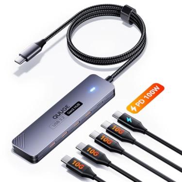 Imagem de Hub USB C de 10 Gbps, divisor USB QUUGE 5 em 1 com 4 USB-C 3.2 e carregamento PD 100W, adaptador multiportas tipo C de alumínio de transferência rápida com cabo de nylon de 100 cm para MacBook Air/Pro