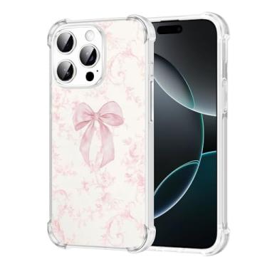 Imagem de Vulfwela Capa para iPhone 16 Pro de 6,3 polegadas com laço rosa claro, estampa de flor de videira vintage, capa de telefone transparente para mulheres e meninas, antiamarelamento, antiqueda, à prova