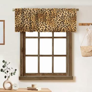 Imagem de ZhiRain Cortina com estampa de leopardo, estampa de pele de animal selvagem, pantera poderosa, gato grande, sanefa com bolso de haste, tratamentos de janela, 1 painel, cortinas curtas para cozinha