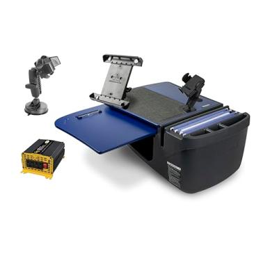 Imagem de AutoExec Mesa de carro GripMaster para sua estação de trabalho de veículo e escritório móvel, azul, com inversor de potência de 400 watts, suporte para telefone, suporte para tablet e sucção para