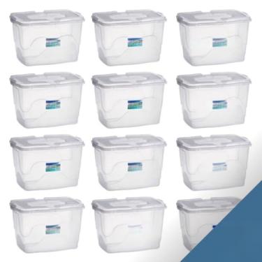 Imagem de Kit Caixas Organizadoras 34L Com Trava Transparente Roupas, Brinquedos, Livros E Documentos(Kit Com 12 Unidades)