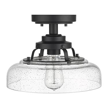 Imagem de Eapudun Luminária de teto para montagem semi-embutida Farmhouse, 1 persiana de teto industrial preta clara, iluminação próxima à teto para cozinha, corredor da ilha quarto, entrada do hall de entrada, SMA1307-MBK