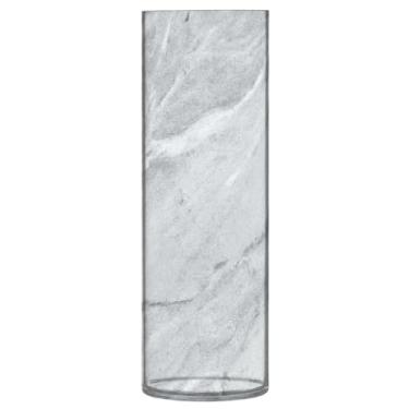 Imagem de JUZIHAI Vaso de textura de mármore branco para flores 9,9 cm x 30 cm de cilindro de plástico moderno para decoração de casa de centro de mesa de casamento